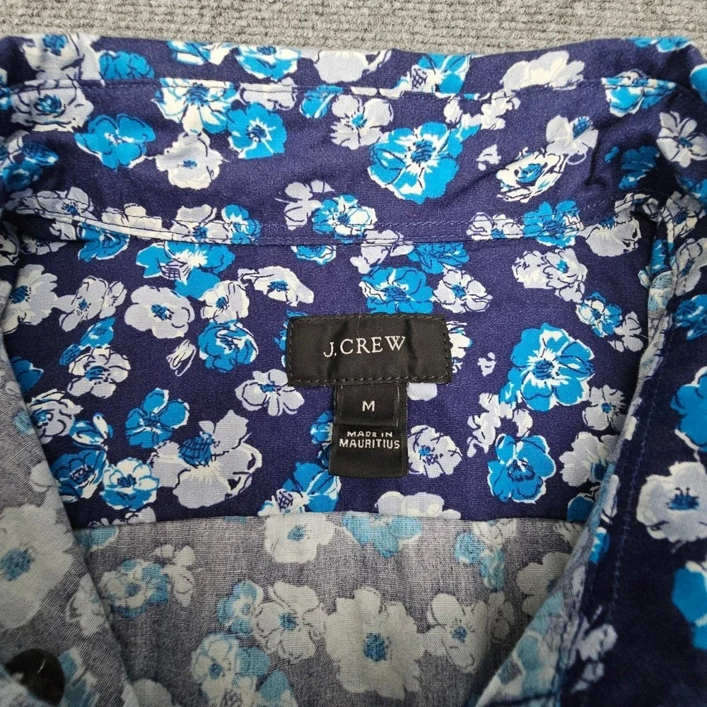J. Crew Button Down Shirt Mens Medium M Blue Floral Short Sleeve A4776‎
